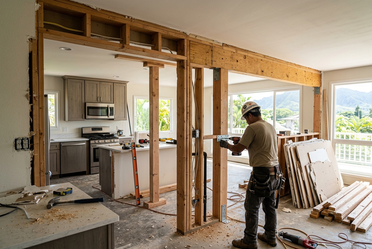 What's Involved in Removing a Wall for a Kitchen Remodel? — Warrior Construction Hawaii